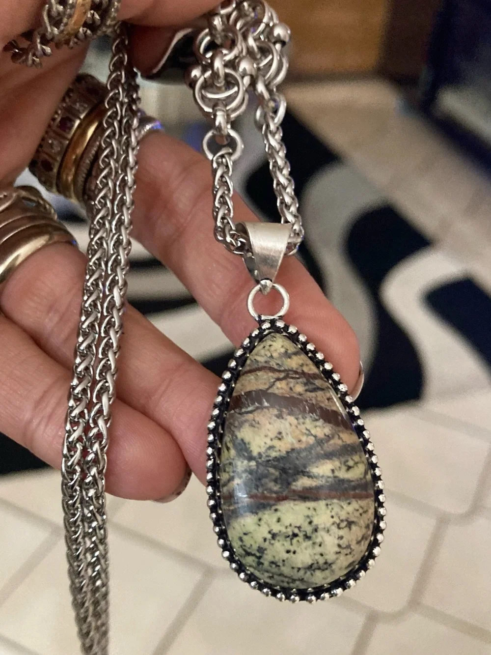 Jasper zebra gemstone Celtic knot steel boho chain necklace